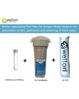 Wellon Specialized Pre-Filter for Kangen Water Systems for Prevention of Dirt, sediments and Softening of Hard Water. (Wellon 10” Pre HOUSING + 10” PP + Antiscalant Refill)
